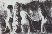 Camille Pissarro Line of bathers oil painting reproduction